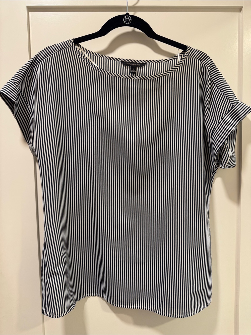 Black & White Stripe Short Sleeve Blouse - Women's